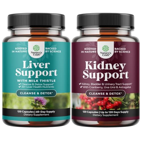 Bundle of Liver Cleanse Detox & Repair - Milk Thistle med Dandelion Root Choline Beetroot Artichoke Extract och Advanced Kidney Support - Cranberry Extract med Uva Ursi Sting Nettle Astragalus