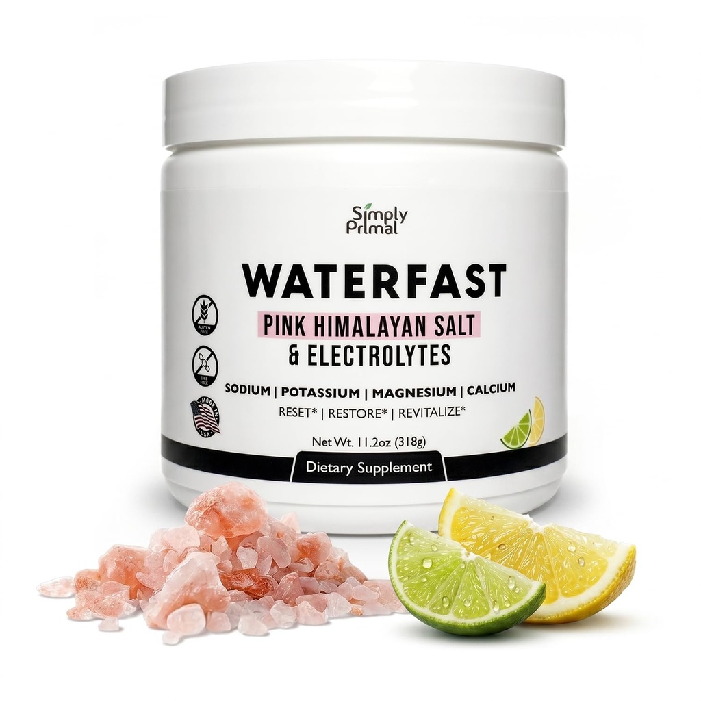 WATERFAST Keto Electrolyte Powder för fasta och hydrering - Lemon Lime Flavor | Rosa Himalayan Salt (Sodium), Kalium, Magnesium, Kalcium | Sugar Free, Gluten Free, Soy Free