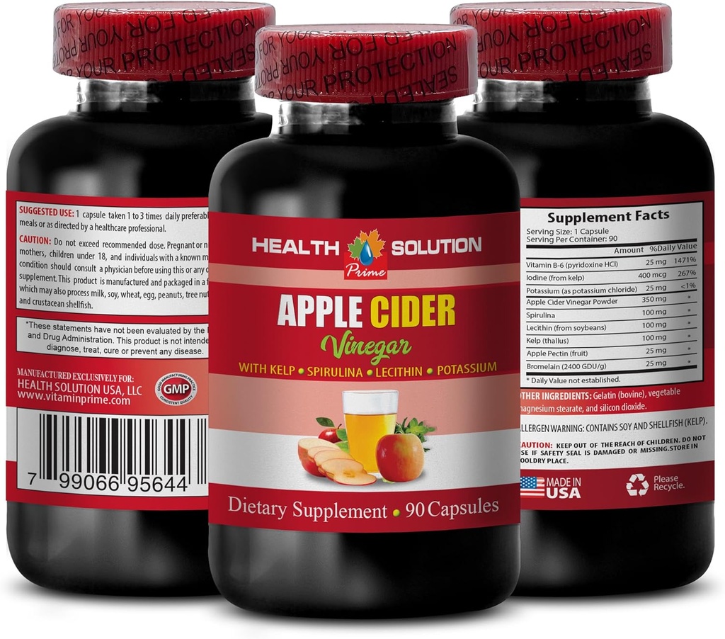 Apple Cider Vinegar Hair Products - Apple Cider Vinegar Advanced Complex med kelp, spirulina, Lecithin - Lecithin kelp b6, Klamath Blue Green Algae, Digestion Support Supplement - 1 flaska 90 Caps