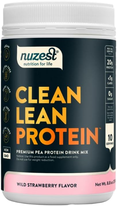 Nuzest - Vegan Pea Protein Powder - Clean Lean Protein, Premium Plant Based Protein Powder, Dairy Free, Gluten Free, GMO Free, Protein Shake, Wild Strawberry, 10 Servings, 8,8 oz