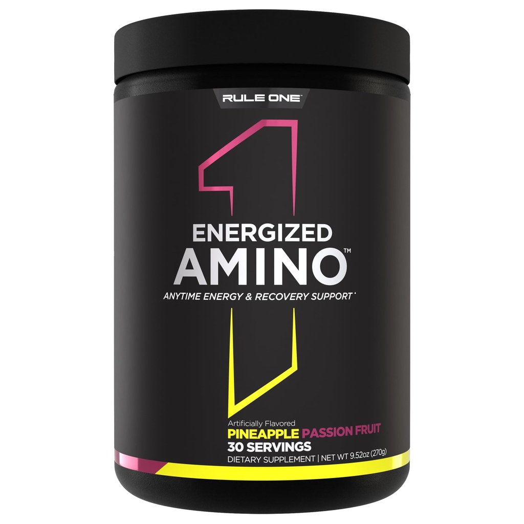 Regel 1 Proteins Energized Amino - Anytime Energy & Recovery Support med BCAAs, Glutamine, Citrulline, Beta Alanine, koffein från grönt kaffe och teblad extrakt (30 Servering, ananas Passionfrukt)