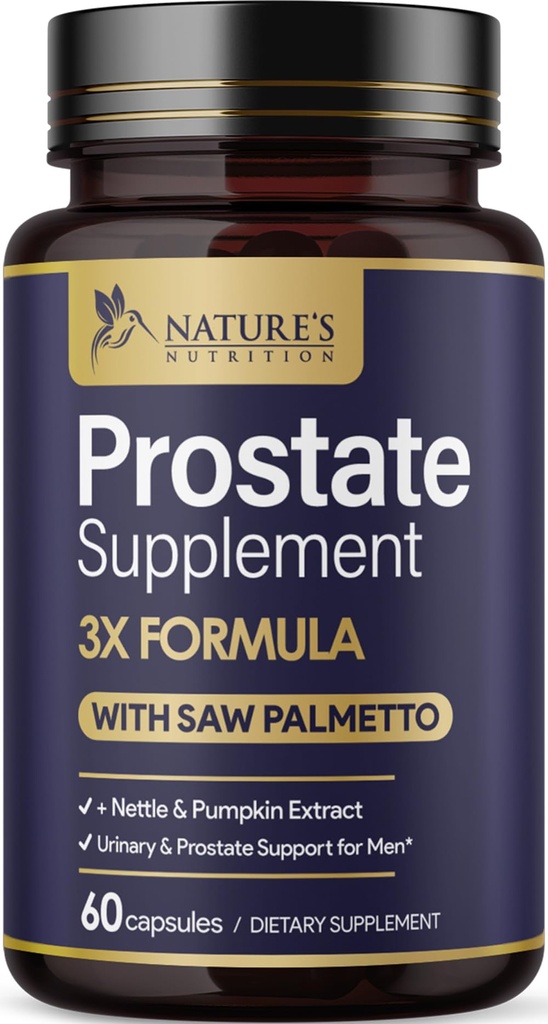 Prostata Hälsotillskott för Män 1000mg - 3X Styrka med Saw Palmetto Blend Stinging Nettle Root & Pumpkin Seed Support Complex - Stöder Badrum Trips Prostate & Urinary Health - 60 kapslar