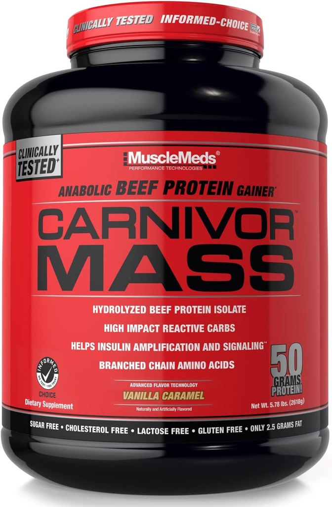 MuscleMeds Carnivor Mass Diet Supplement, Vanilla Caramel, 5,78 Pound (002658)