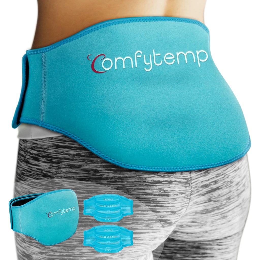 Comfytemp Ice Pack för Back Pain Relief, 2 Packs, FSA Eligible, Reusable Gel Lower Back Wrap Ice Brace for Sciatica Injuries, Hot Cold Compression for Lower Lumbar, Waist, Men Women After Surgery Gift