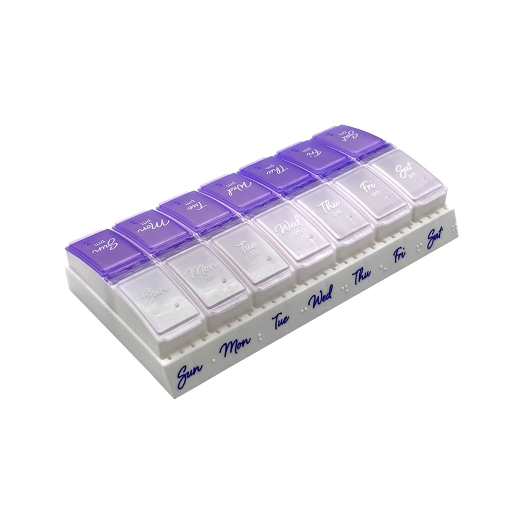 Ezy Dose Weekly (7-Day) Daily Pill Case, Medicine Planner, Vitamin Organizer, 2 gånger om dagen AM / PM, små Pop-out Compartments, Arthritis Friendly, Easy to Use, Pearlescent och Lavender Lids, BPA Free