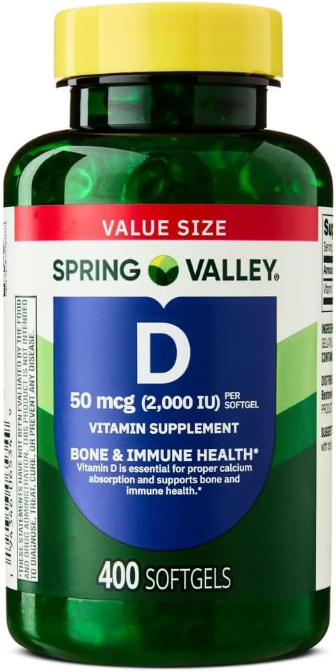 Spring Valley Vitamin D3 Supplement Softgels, 2000 IE, 400 greve - Ny look