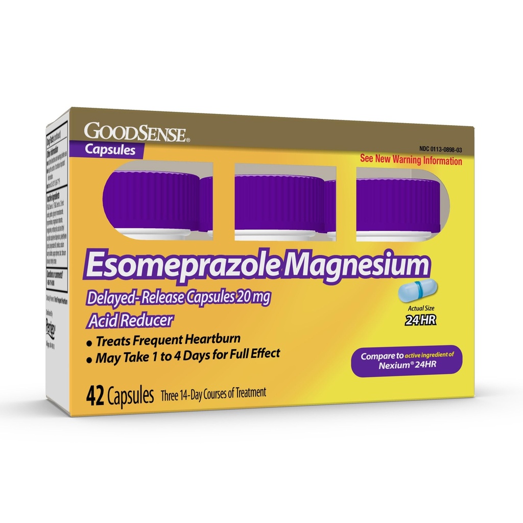 Esomeprazole Magnesium fördröjd frisättning kapslar 20 mg, Proton Pump Inhibitor (PPI) för 24 timmars frekvent hjärtbränna behandling, 42 greve