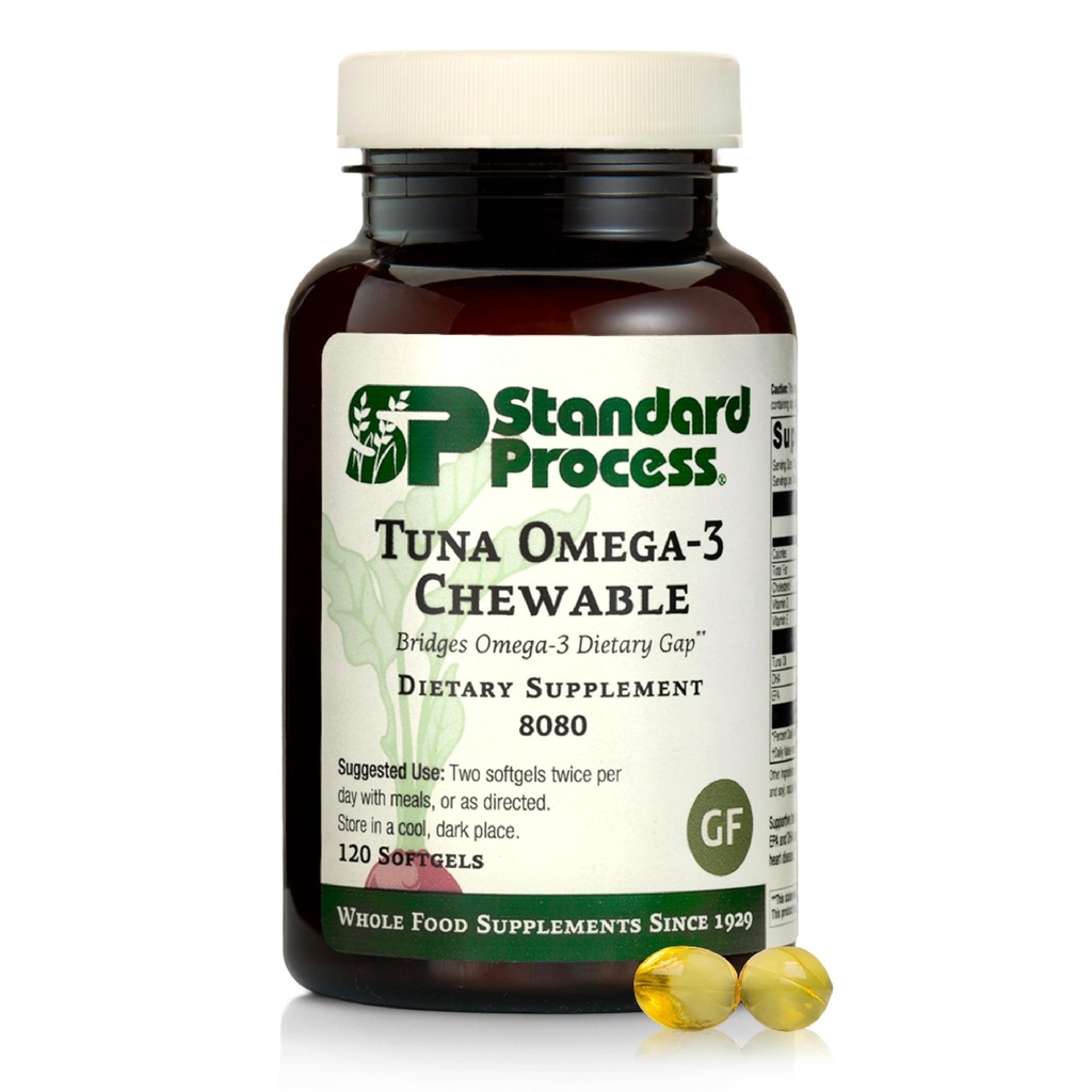 Standardprocess Tuna Omega-3 Chewable - Fiskolja tillskott med DHA - Omega-3 tillskott för att stödja hjärn- och ögonhälsa - Utmärkt källa av antioxidanter - Glutenfri och icke-mejeri - 120 Softgels