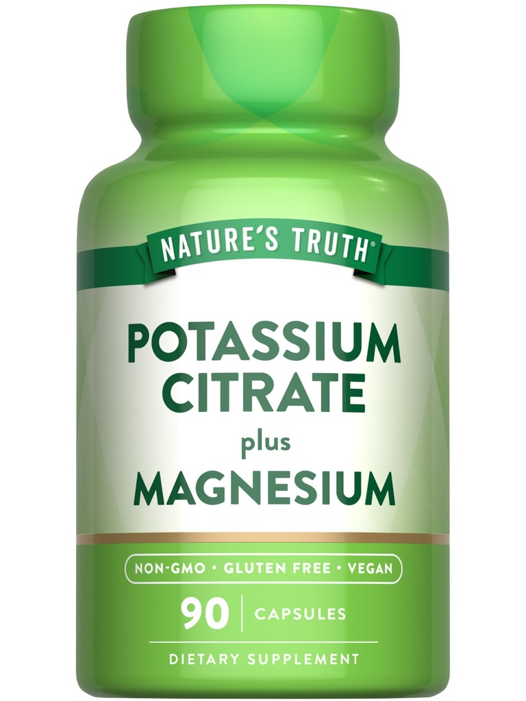 Naturens Sanning Kalium Magnesium Citrat kapslar | 90 greve | Vegan, icke-GMO & Gluten fri tillägg