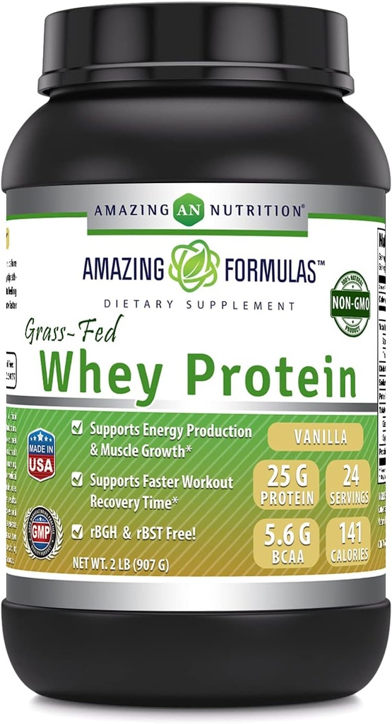 Fantastiska formler Grass-Fed Whey Protein Powder Supplement | 2 Lbs | Vanilla Flavor | Non-GMO | Gluten-Free | Tillverkad i USA