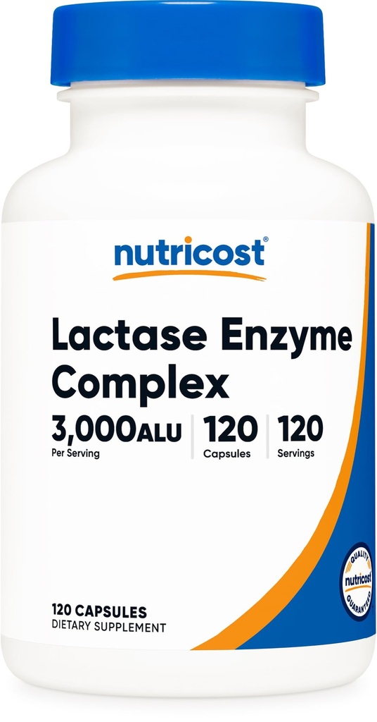 Nutricost Lactase Enzyme Komplex 3 000 FCC ALU, 120 vegetariska kapslar - Icke-GMO, Glutenfri, 120 portioner