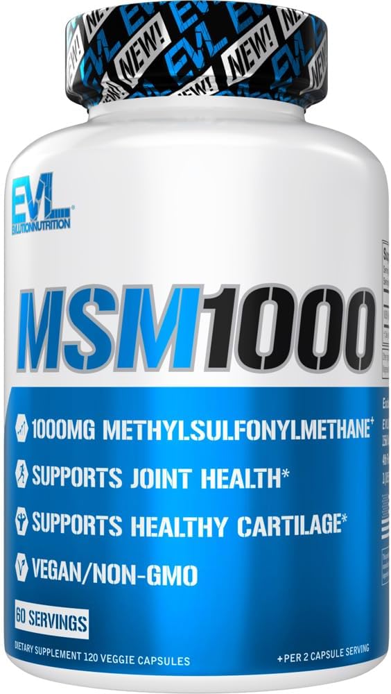 Evlution Nutrition MSM1000-1000 MG Methylsulfonylmetantillskott - Gemensamt hälsostöd - brosktillskott - Vegan + icke-GMO MSM kapslar - 60 portioner