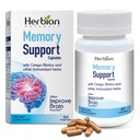 HERBION Naturals Memory Support Capsules, hjälper till att förbättra hjärnans funktion och frånvarande sinne, behåller hälsosamma humörnivåer med Ginkgo Biloba, för vuxna, 60 greve, paket med 1