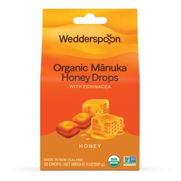Wedderspoon Organic Manuka Honey Drops, Honey & Echinacea, 20 greve av 1) | Äkta Nya Zeeland Honung | Perfekt botemedel för torra halsar