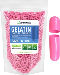XPRS Nutra Size 4 Empty Capsules - 1000 Count Small Empty Gelatin Capsules - Pills DIY Capsule Filling - Fillable Pure Bovine Pill Gel Caps för Do-It-Yourself Supplements (Pink)