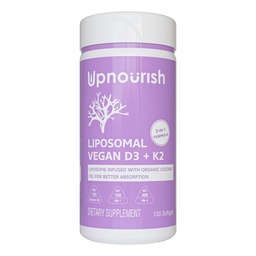 UpNourish Certified Vegan Vitamin D3 5000 IE K2 MK4 MK7 500 mcg Supplement, 150 Softgels, Plant Based Liposomal Vitamin D K med Organic Coconut Oil, Non GMO, Gluten och Gelatin Free