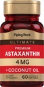 Piping Rock Astaxanthin 4mg | 60 Softgels | med Coconut Oil | Algae Extract Supplement | Non GMO, Gluten Free