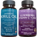 Viva Naturals Antarctic Krill Oil och Elderberry, Vitamin C, Zink och Vitamin D3 5000 IE Bundle, 1250 mg Krill Oil som ger Omega 3 EPA och DHA för gemensam hälsa, Elderberry för immunstöd