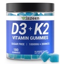 Sugar-Free Vitamin D3 K2 Gummies, Vitamin D3 10000iu & Vitamin K2(MK7) 200mcg with Calcium, Magnesium, Vitamin B12 for Bone Muscle Teeth Immune, Vegan