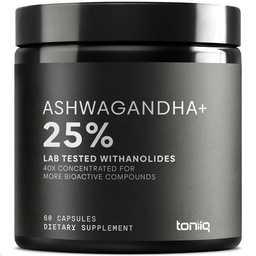 Ashwagandha - Ultra High Potency 40:1 Extrakt med 25% Withanolides - Wild Harvested i Indien - Mycket koncentrerad och tredjepartslabb testad - 60 kapslar