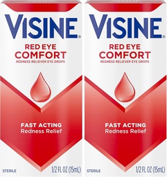 Visine Red Eye Comfort Redness Relief Eye Drops för att hjälpa till att lindra röda ögon på grund av mindre ögonirritationer snabbt, Tetrahydrozoline HCl, 0,5 fl. oz (Pack of 2)