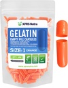 XPRS Nutra Size 1 Empty Capsules - 100 Count Empty Gelatin Capsules - Pill DIY Capsule Fyllning - Pure Bovine Pill Gel Caps for Do-It-Yourself Supplements (Orange)