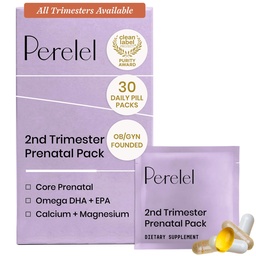 Perel 2nd Trimester Prenatal Pack, Multivitamin med Magnesium, Omega 3, Iron & Calcium, Nutritional Support för Second Trimester Wellness, Soy & Gluten Free, Non GMO, 30 Daily Pill Packs