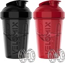 VELOMIX -2 Pack- 20 oz Protein Shaker Bottles för proteinblandningar - 2x Wire Whisk | Läcka Proof Shaker Cups för Protein Shakes och Pre Workout | Protein Shaker Bottle Pack (Black/Red)
