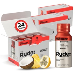 Ryde: Energize Shot | Tropical Flavor | Green Tea Caffeine, Taurine, Ginseng Extract & B Vitamins | 0 Kalorier, 0 Sugar | 2 FL OZ Skott | Ökar energi * (24 Pack)