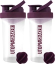 Utopia Home Protein Shaker Bottle - (Pack of 2) 28-Ounce Shaker flaskor för proteinblandningar - Fitness Sports Classic Protein Mixer Shaker Bottle (Clear/Plum)