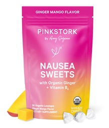 Rosa Stork Organic Mango Sweets med vitamin B6 för Morning Sickness och Motion Sickness, Added Ginger & Vitamin B6, 1st Trimester Graviditet måste ha - 30 Wrapped Candies