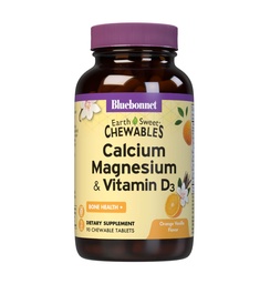 Bluebonnet Nutrition Calcium Magnesium Plus Vitamin D3 Earthsweet, Bone Health & Muscle Relaxation, Soy-Free, Gluten-Free, Kosher, Dairy-Free,90 Orange Vanilla smaksatta tabletter