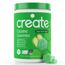 Kreatinmonohydrat Gummies för män och kvinnor - öka fokus, styrka och uthållighet, anti-smältande formel, Vegan, glutenfri, icke-GMO, 1,5 Gram Creatine per Gummy (Sour Green Apple, 90 ct)