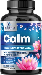 Natural Calm, Unwind & Relax Support - Ashwagandha, GABA, Magnesium, L-Theanine & More - Natural Focus, Energy & Immune Support - Nature's Non-GMO, Vegan, Gluten Free, Bottled i USA - 120 kapslar