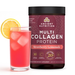 Forntida näring Collagen Peptides Powder, Multi Collagen Protein, Kvinnor & Män, Vitamin C, Probiotika, Hydrolyserad Collagen, Stöder Hud, Joints, Gut Health, Strawberry Lemonade, 24 Servings