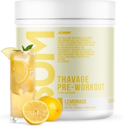 RAW Pre Workout Powder, Thavage (Lemonade) - Chris Bumstead Sports Nutrition Supplement för Män & Kvinnor - Cbum Pre Workout för träning, Hydration, Mental Focus & Energy - 40 portioner