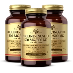 Solgar Choline / Inositol 500 mg / 500 mg, 100 vegetabiliska kapslar - Energimetabolism, leverhälsa, Essential för hjärna och nervfunktion - Icke-GMO, Vegan, Gluten Free, Dairy Free, Kosher - 50 portioner