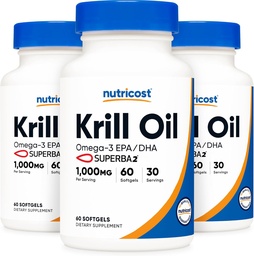 Nutricost Krill Oil 1000mg; 60 Liquid Softgels (3 flaskor) - Omega-3 EPA-DHA
