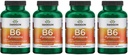 Swanson B6 Pyridoxin - Vitamin Supplement främja kardiovaskulär hälsa och energimetabolism - naturlig formel främjar övergripande välbefinnande - (250 kapslar, 100 mg vardera) (4 Pack)