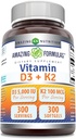 Fantastiska formler Vitamin D3 5000 IE med vitamin K2 100 Mcg | D3 + K2 Komplex Supplement | Softgels | Non-GMO | Gluten-Free | Made in USA (1 Pack, 300 Count)