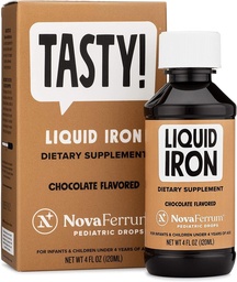 NovaFerrum Tasty | Pediatric Drops Liquid Iron Supplement för spädbarn, småbarn och barn | 15mg Iron Per 1mL Dose | Ålder 4 & Under | Gluten Free | Sugar Free | Chocolate Flavored | 120 portioner