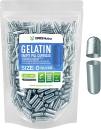 XPRS Nutra Size 0 Empty Capsules - 500 greve Empty Gelatin Capsules - Pills DIY Capsule Filling - Pure Bovine Pill Gel Caps for Do-It-Yourself Supplements (Silver)