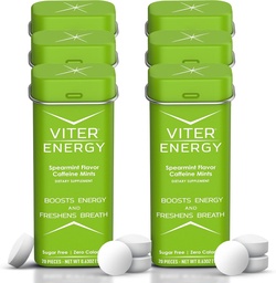 Viter Energy 40mg Koffein Mints - Sugar Free, B Vitaminer, Vegan, ökar snabbt Energized Alert Focus, koffeinerade Nootropic Supplement Pills (Spearmint Flavor, 20pcs, 6 Pack, 120pcs Total)