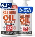 StrellaLab 64 OZ Salmon Oil för hundar - Omega 3 för hundar och katter, Itch & Allergy Relief, Wild Alaskan Salmon Oil Dogs Skin & Coat, Dog Fish Oil Liquid, Shedding Supplement EPA & DHA Fatty Acids - 2Packs