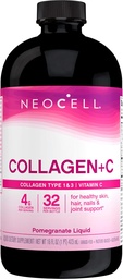 NeoCell Collagen Peptides + Vitamin C Liquid, 4g Collagen Per Servering, Gluten Free, Typer 1 & 3, främjar hälsosam hud, hår, naglar och gemensamt stöd, granatäpple, 16 Oz