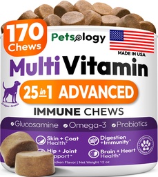 Dog Multivitamin Chewable - Dog Vitaminer och tillägg med Glukosamin - 170 Chews - Hip & Joint, Pet Immune Support, Skin & Coat, Gut & Heart Health - Senior & Puppy Multivitamin Pet Supplement
