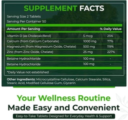 Natural Nutra 500 greve, Calcium Magnesium Zink Supplement med vitamin D3 för benstyrka, hjälper till att förbättra matsmältningen, fri och sockerfri, väsentlig mineralkomplex