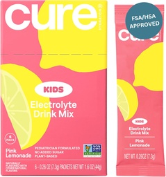 Cure Hydration Kids Electrolyte Drink Mix | Plant-Based Pediatrician Formulerad Rehydrering | No Added Sugar, FSA-HSA, Non-GMO, Gluten-Free, No Artificial Flavors | Box of 6 Packets - Rosa Lemonade