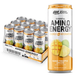 Optimum Nutrition Amino Energy Sparkling Hydration Drink, Electrolytes, Koffein, Aminosyror, BCAA, Sugar Free, Mango Pineapple Limeade, 12 Fl Oz, 12 Pack (Packaging May Vary)