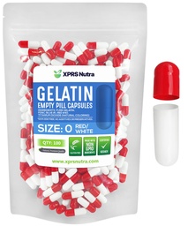 XPRS Nutra Size 0 Empty Capsules - 100 Count Empty Gelatin Capsules - Pill DIY Capsule Fyllning - Pure Bovine Pill Gel Caps for Do-It-Yourself Supplements (Red/White)